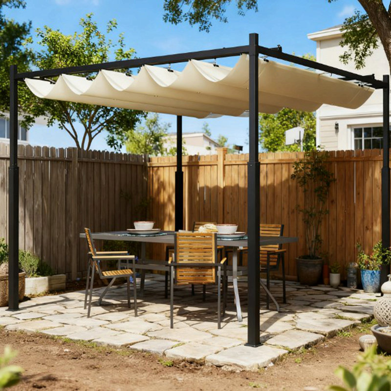 Pergola d'extérieur, auvent rétractable avec fixation magnétique, Blanc, crème