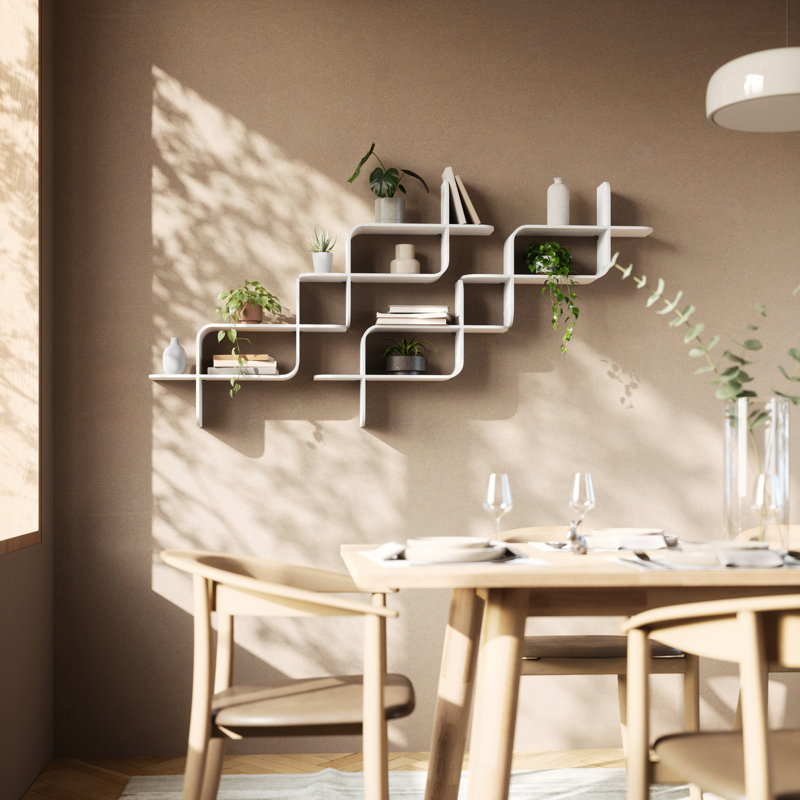 White Modern Bentwood 2-Tier Floating Wall Shelf