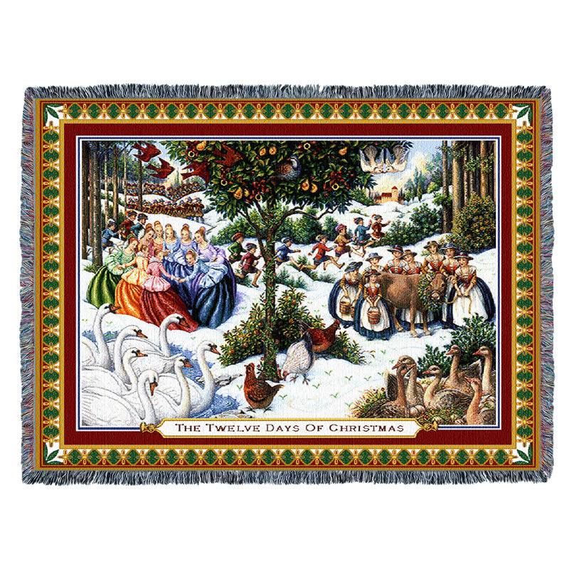 Couverture « Les douze jours de Noël » de Pure Country Weavers par Lynn Bywaters - Jeté en tapisserie tissée en coton - Fabriqué aux États-Unis (72 x 54)