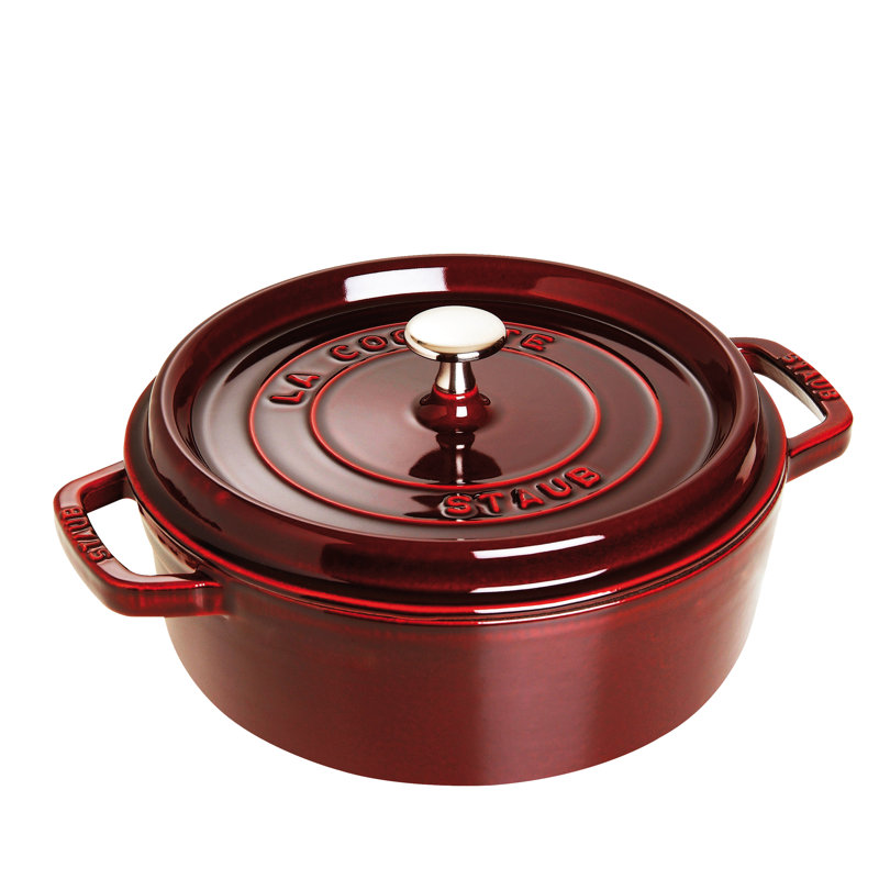La Cocotte Cast Iron Round Cocotte, 13.25 quarts, Grenadine