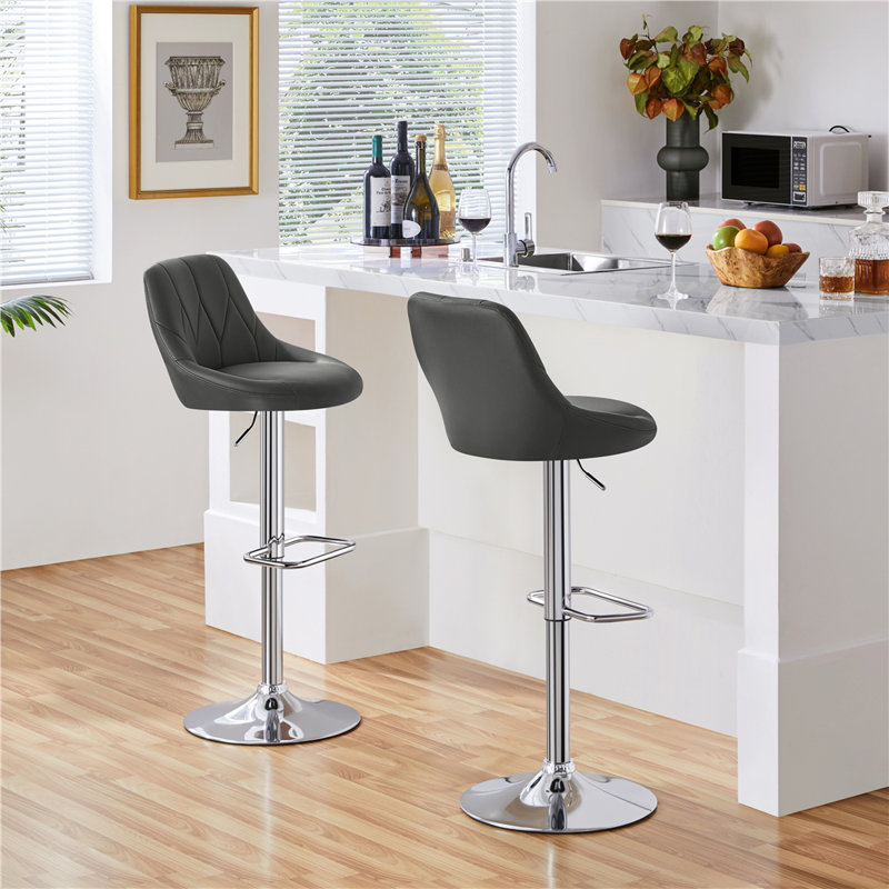 Height Adjustable Swivel Bar Stool, Dark Grey