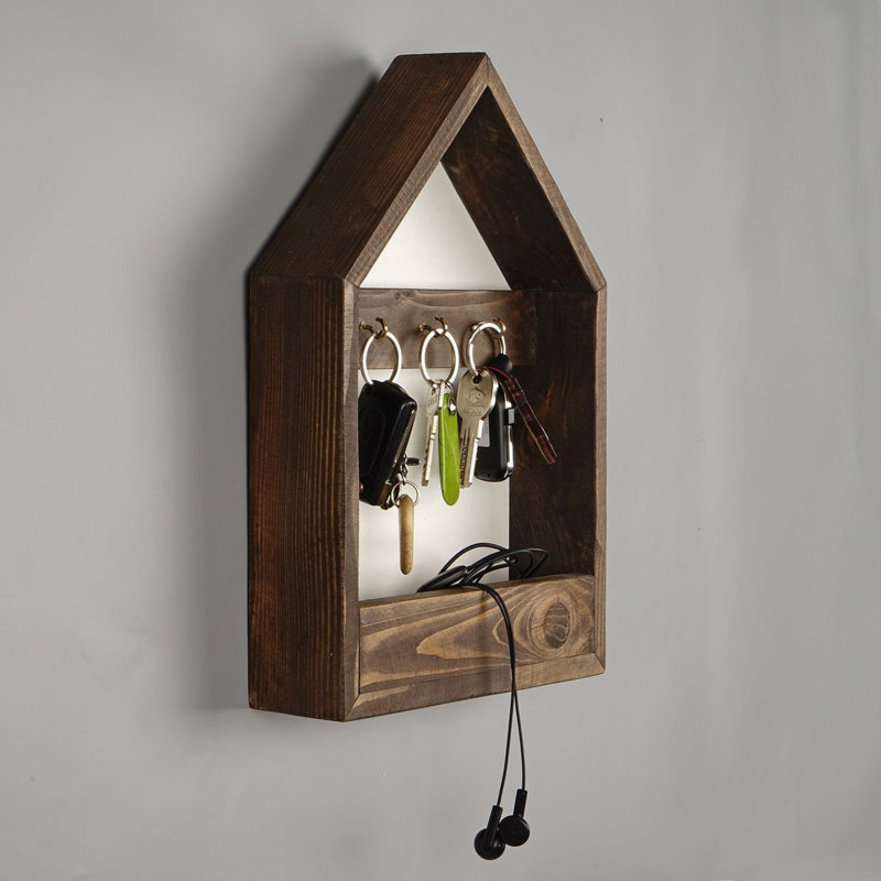 Solid Wood Accent Shelf with Hooks
