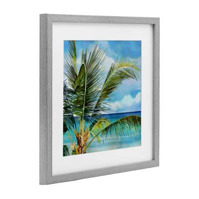 «Lush Palm Watercolor View», reproduction d'art sous verre encadrée par Mauro Devereaux
