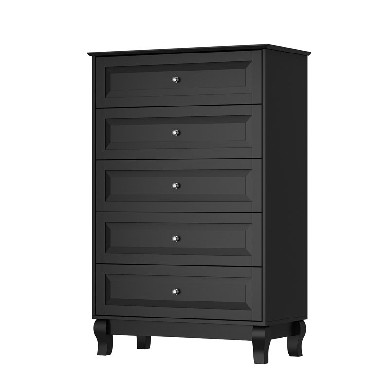 Commode en bois manufacturé et solide à 5 tiroirs de 31,5 po avec poignées en métal Sevdi, Noir