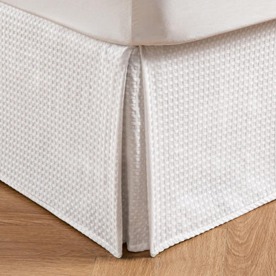 Pleated Waffle Weave Bed Skirt, Tailored Dust Ruffle  Easy Fit, Machine Washable