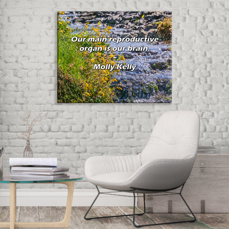 Citation artistique «Notre principal orgue reproducteur est notre cerveau». Toile tendue par Molly Kelly, H 40 po x l 28 po