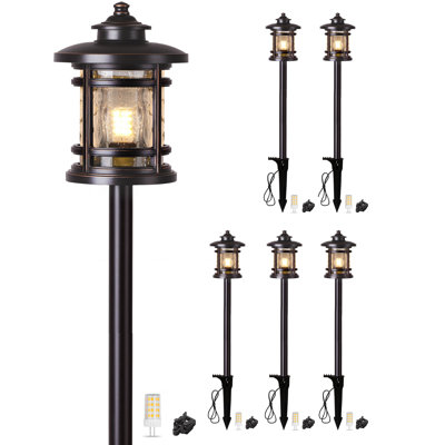 Paquet de 6 lumières de paysage à basse tension avec 7 ampoules G4, lumières de sentier en aluminium avec abat-jour en verre graine, 12 V CA / CC, 480 ampoules 3000 K, éclairage extérieur imperméable pour cour, jardin, pelouse, allée