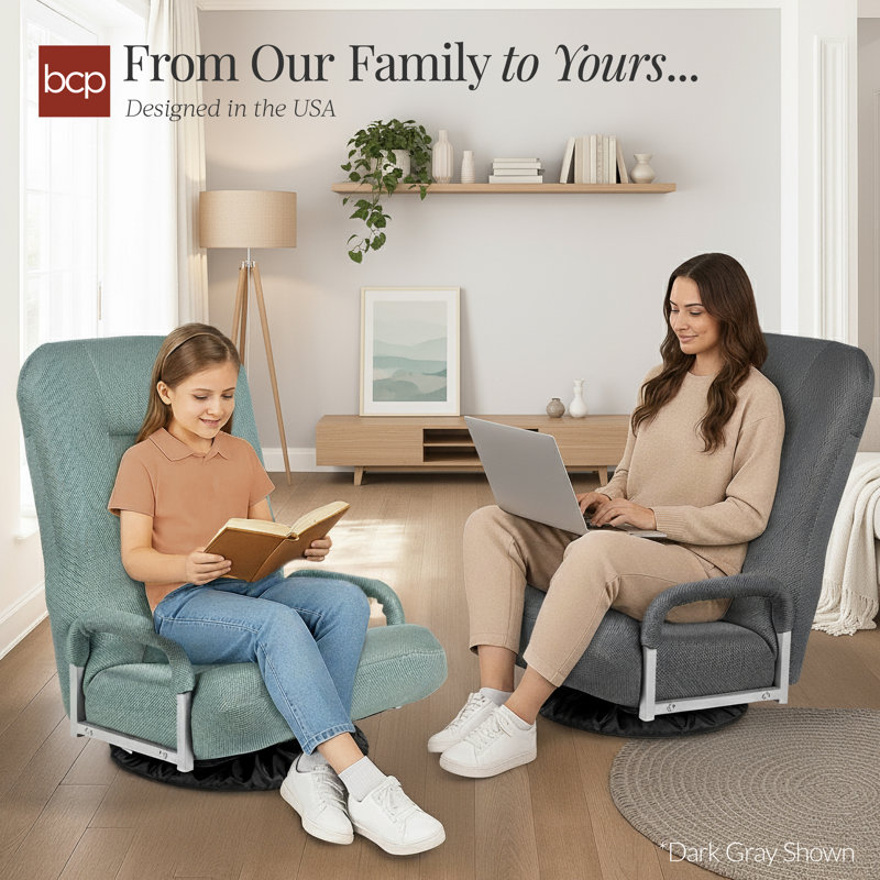  360-Degree Swivel Gaming Floor Chair W/ Armrest Handles, Foldable Adjustable Backrest - Sage Green, Sage Green