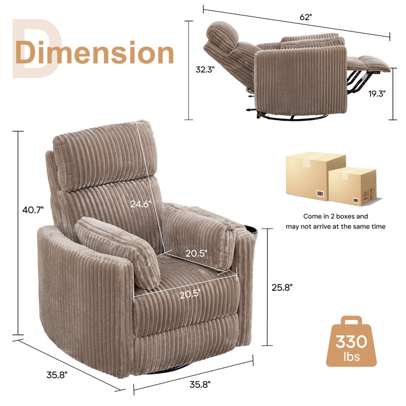 Fauteuil inclinable électrique à bascule pivotant avec appui-tête réglable et ensemble d'éclairage à DEL 2 pièces
