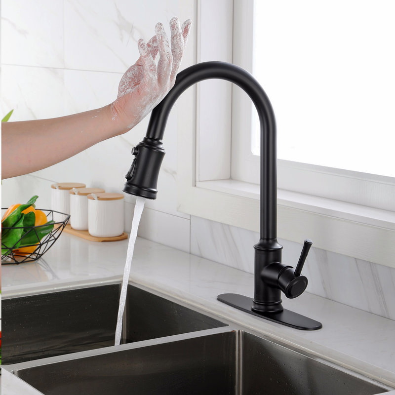 Robinet de cuisine tactile avec douchette extractible, Noir mat