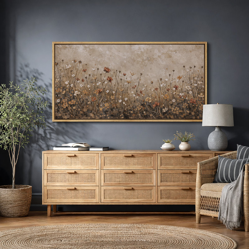 «Autumn Wildflower Meadow», art du salon, impression sur toile encadrée, H 30 po x l 60 po, Natural Floater Frame