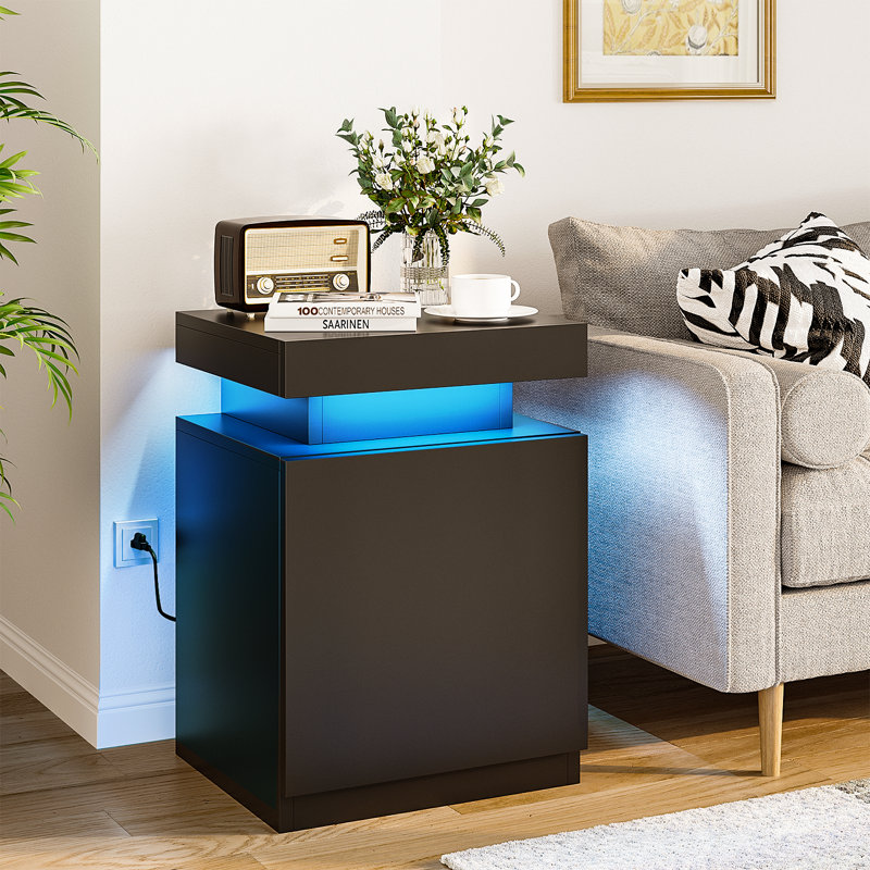 LED Nightstands with Sliding Top & Power Outlets, Modern End Side Table, Individual