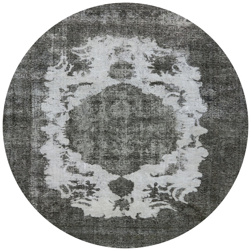 Tapis oriental noir / blanc, Rond 5 pi
