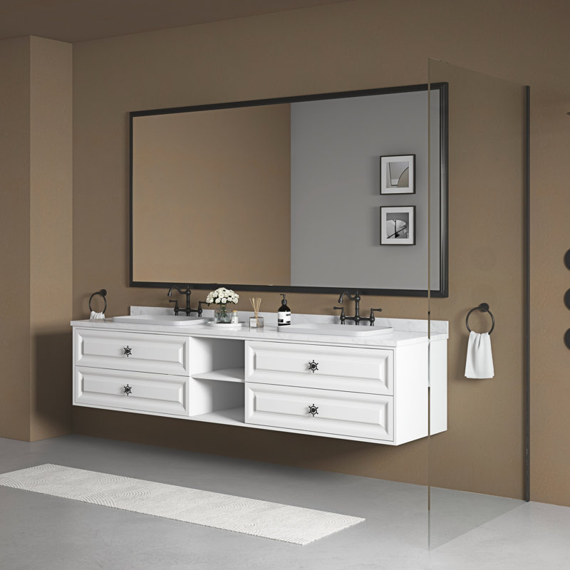 96 po X P 48 po H Miroir de salle de bain à cadre en métal pour mur, miroir de salle de bain, miroir de meuble-lavabo de ferme, antirouille, suspendu horizontalement ou verticalement