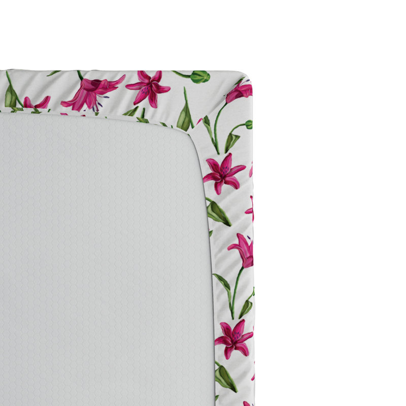 Microfiber Floral Fitted Sheet, Twin Fitted Sheet, Green/Pink