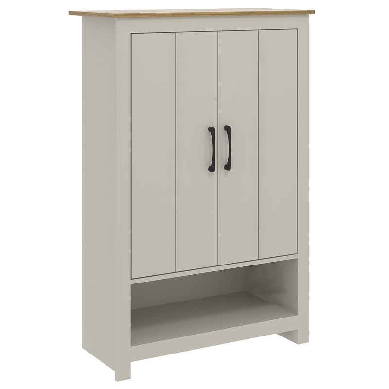  2 Door Shoe Cabinet with Open Shelves, Light Grey