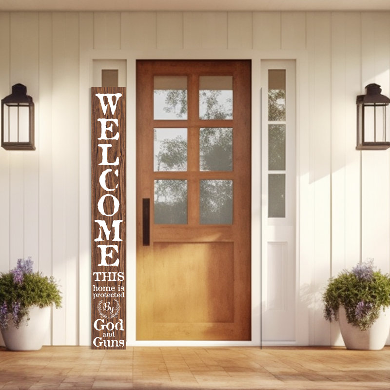 72in 'This Home is Protected by God and Guns' | Foldable Wooden Front Door & Porch Sign | Bold Home Security Statement |