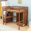Lit mezzanine double en bois avec escalier de rangement, bureau en L et garde-robe-159364535