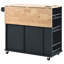 Îlot de cuisine noir avec prise de courant et rallonge pliante. Vaste espace de rangement, porte-bouteilles. Facile à déplacer, entrée électrique et support à roulettes, tablette latérale, 5 roulettes pour une utilisation pratique-1026235745