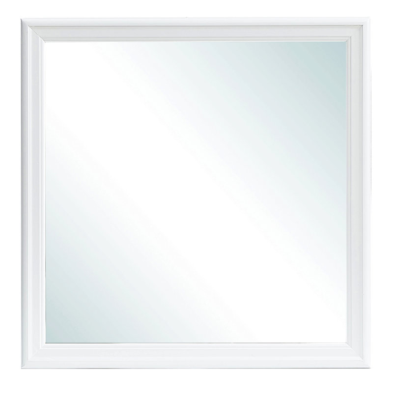 Miroir avec cadre champagne argenté, Carrée, Blanc, 38 po x 38 po