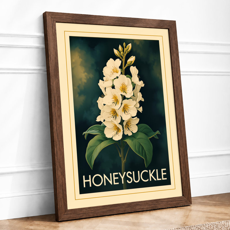 Honeysuckle Study Art Deco - Framed Print, Walnut, A4 - 29.7 x 21.0 cm