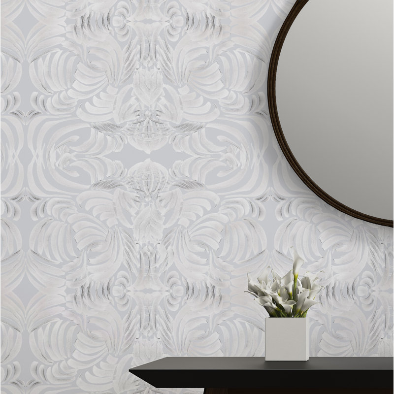 Abra Flora 10' L x 24" W Wallpaper Roll, Non-pasted, Gray , Faux Grasscloth