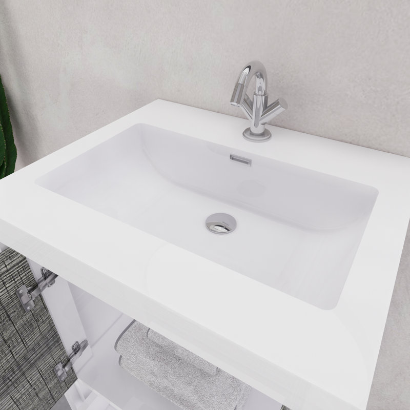 Ensemble de meuble-lavabo simple 23,6 po Eden, Blanc lustré/ bois de frêne gris