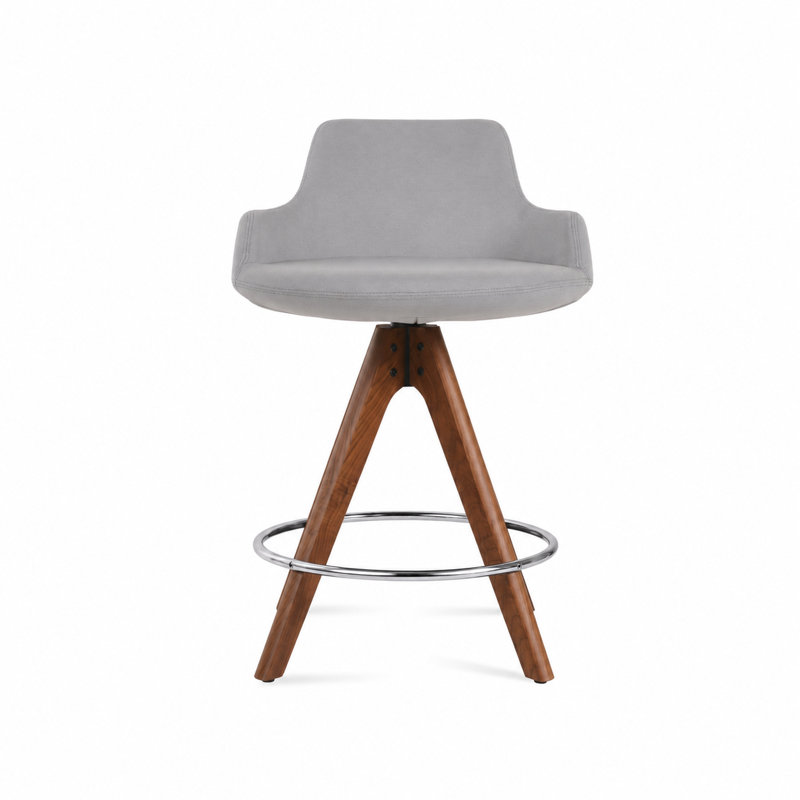 Tabouret de bar et de comptoir, Tabouret de comptoir (siège d'une hauteur de 24,5, Noyer, Tissu gris pâle