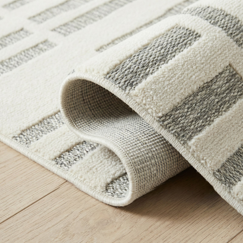 Rug Branch Linea 4' x 6' (3'11" x 5'7") Cream/Beige Striped Indoor Area Rug, Contemporary, Low Pile, Stain-Resistant Carpet - Living Room, Bedroom, Dining Room, and Kitchen