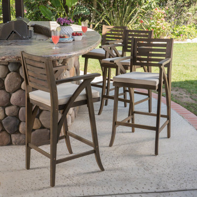 Garrido Acacia Outdoor 30'' Bar Stool with Cushion