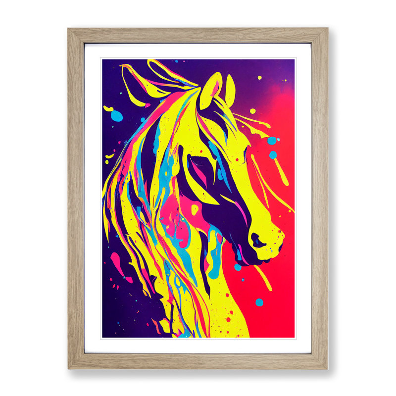 XV1022-4092X Splashed Horse No.2 Abstract 1 Piece Single Picture Frame Painting, 34cm H x 25cm W x 2cm D, Oak