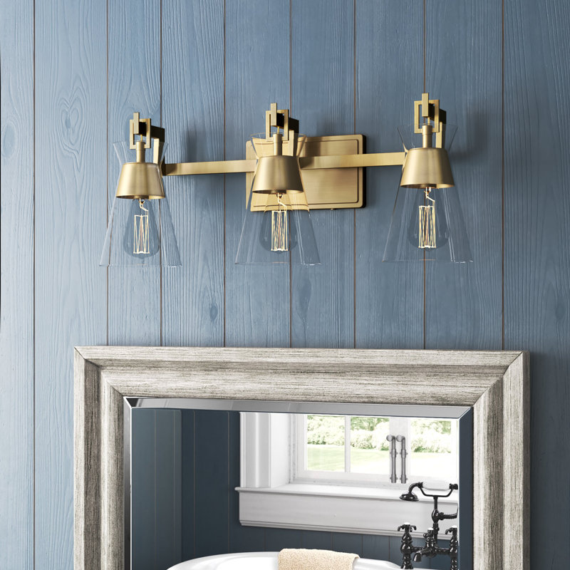 Kesia 3-Light Bathroom Vanity Light in Brass, Brass, 3 Lights, 9.5" H x 24" W x 24" D