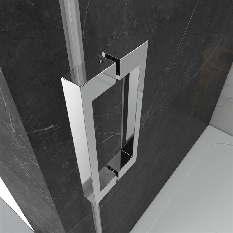 60'' W 76'' H Frameless Rectangle Reversible Shower Stall, Chrome