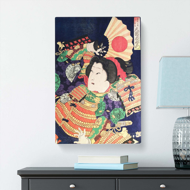 Holding The Fan by Toyohara Kunichika - Wrapped Canvas Painting, 50cm H x 35cm W x 3cm D