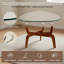 Table basse Triangle - Plateau en verre trempé avec base en bois d'hévéa anti-basculement - Style Mid-Century moderne pour le salon