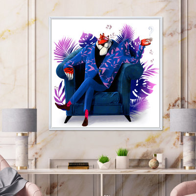 Tigre bleu avec costume - reproduction d'art sur toile pour enfants