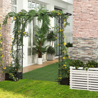 Arche de treillis de jardin en métal décoratif de 82 po Outsunny avec tubes en acier durable et volutes élégantes, parfait pour les mariages