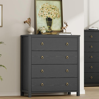 4-Drawer Storage Dresser, Modern Tall Chest of Drawers for Bedroom & Closet Organization, Narrow Cabinet for Hallway or Living Room, White