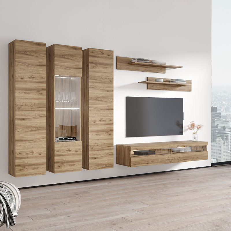 Meuble audio-vidéo flottant pour téléviseur de 70 po ou moins FLYC5, Chêne