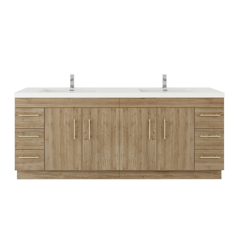Ensemble de meuble-lavabo double 84 po Brower, Chêne naturel