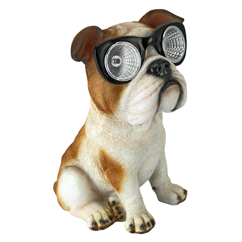 Statue de jardin bouledogue solaire aux yeux brillants