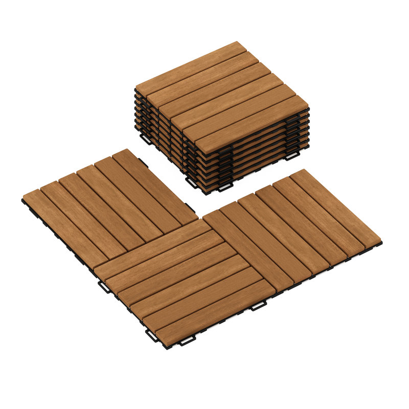 Tavon 30cm x 30cm Wood Interlocking Deck Tile in Honey Oak