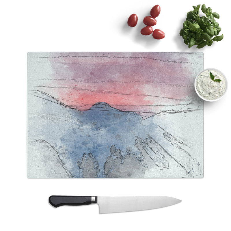 Tempered Glass Mountain Sunset in Sion Switzerland Chopping Board, 20 cm x 28.5 cm