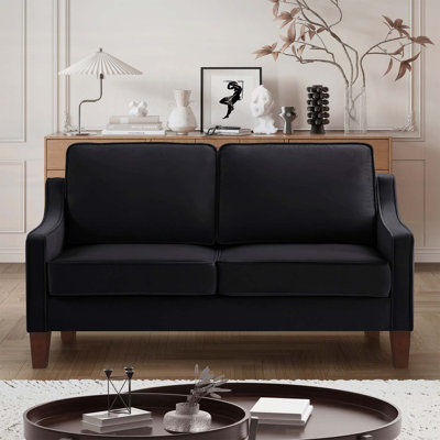 2-Seater Loveseat Sofa with Spring Seat Cushion, Velvet Upholstered Couches with Solid Rubber Wood Legs and Removable Covers for Easy Cleaning