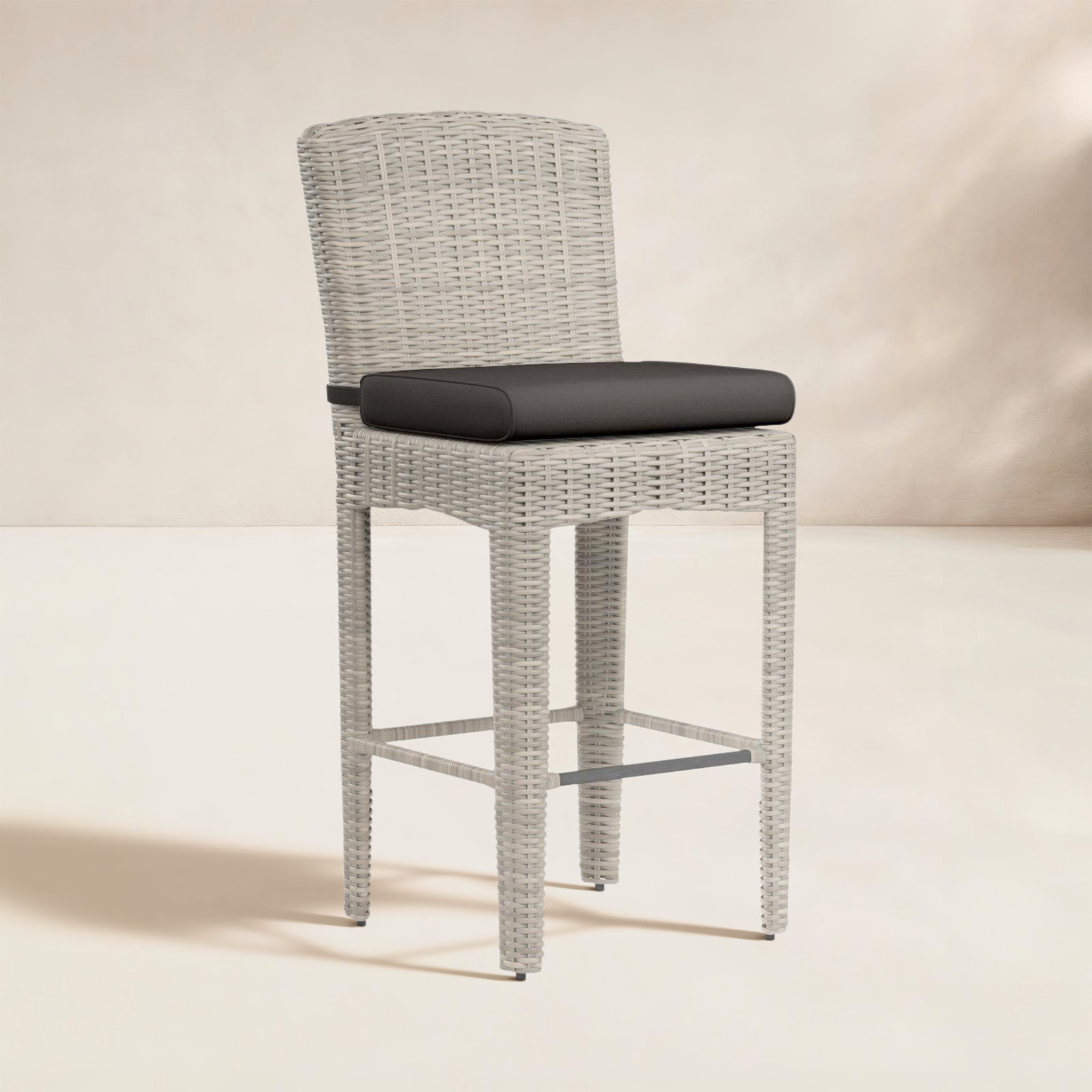 Manhattan Patio Bar Stool with Sunbrella® Cushion, Spectrum Carbon Sunbrella® Plainweave, Bar Stool (30" Seat Height)