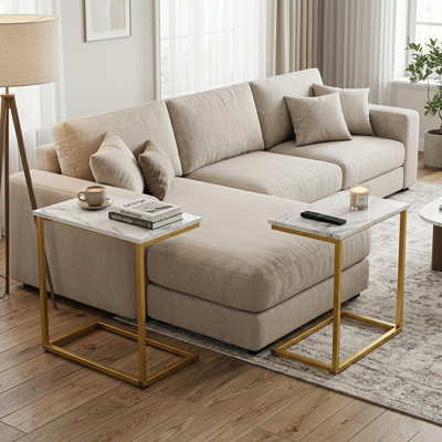  20.5'' End Table Set of 2, C-Shaped Side Table, Snack Tray & Nightstand for Small Space, Space-Saving Accent Table for Couch Sofa, Living Room, Bedroom, Bedside, Recliner, Balcony
