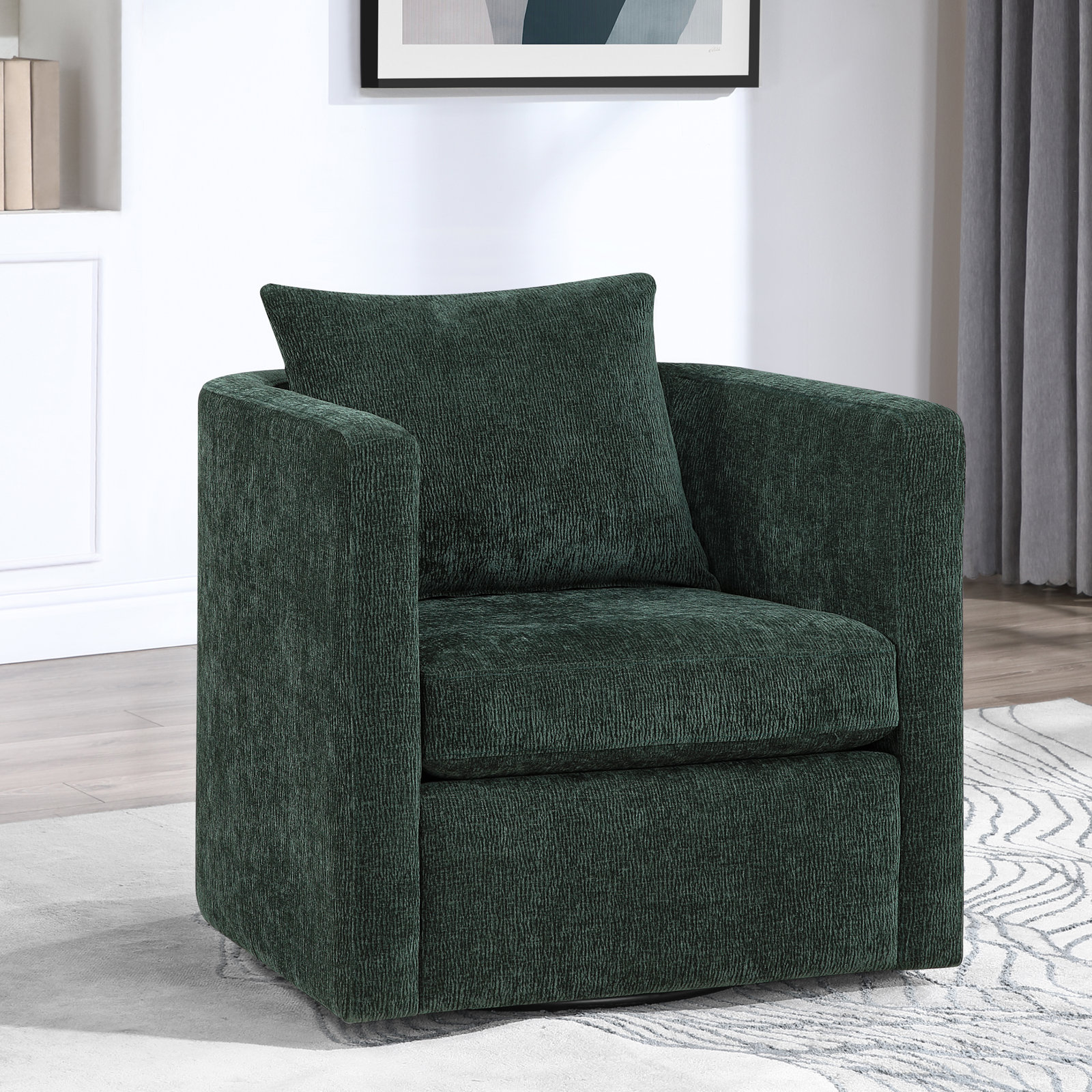 Fran Swivel Barrel Chair, Dark Green Polyester