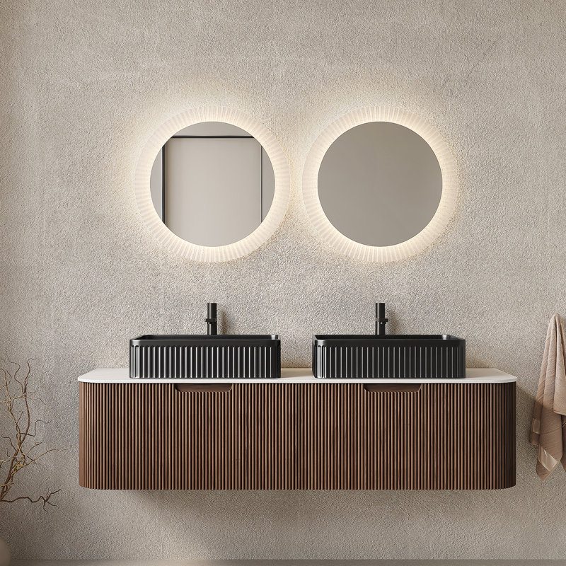 Meuble-lavabo mural flottant avec lavabo et armoire de rangement, avec tiroirs, pré-assemblé pour une installation facile et une utilisation durable