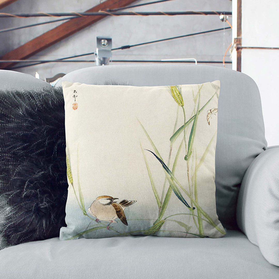 Bird & Butterfly by Ohara Koson Cushion with Filling