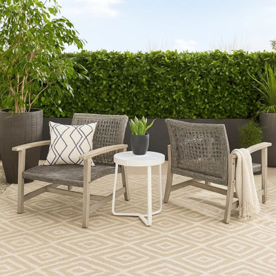 Ensemble de 2 fauteuils club d'extérieur Bops, bois d'acacia brun et osier gris